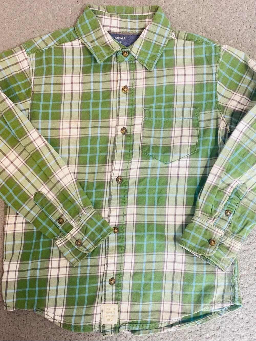 Carter's Green and White Plaid Button-Down Shirt